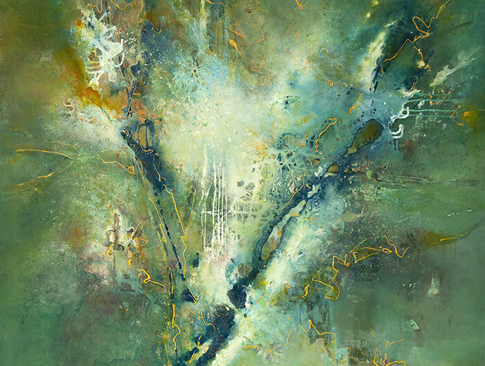 Lyne Marshall Islands in the Stream 122 x 122 cm framed acrylic on canvas SOLD